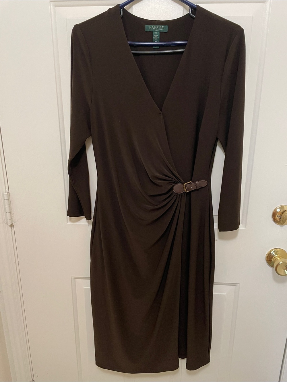 Lauren Ralph Lauren Stunning FashionableDark Brown Faux-Wrap Long Sleeve Dress